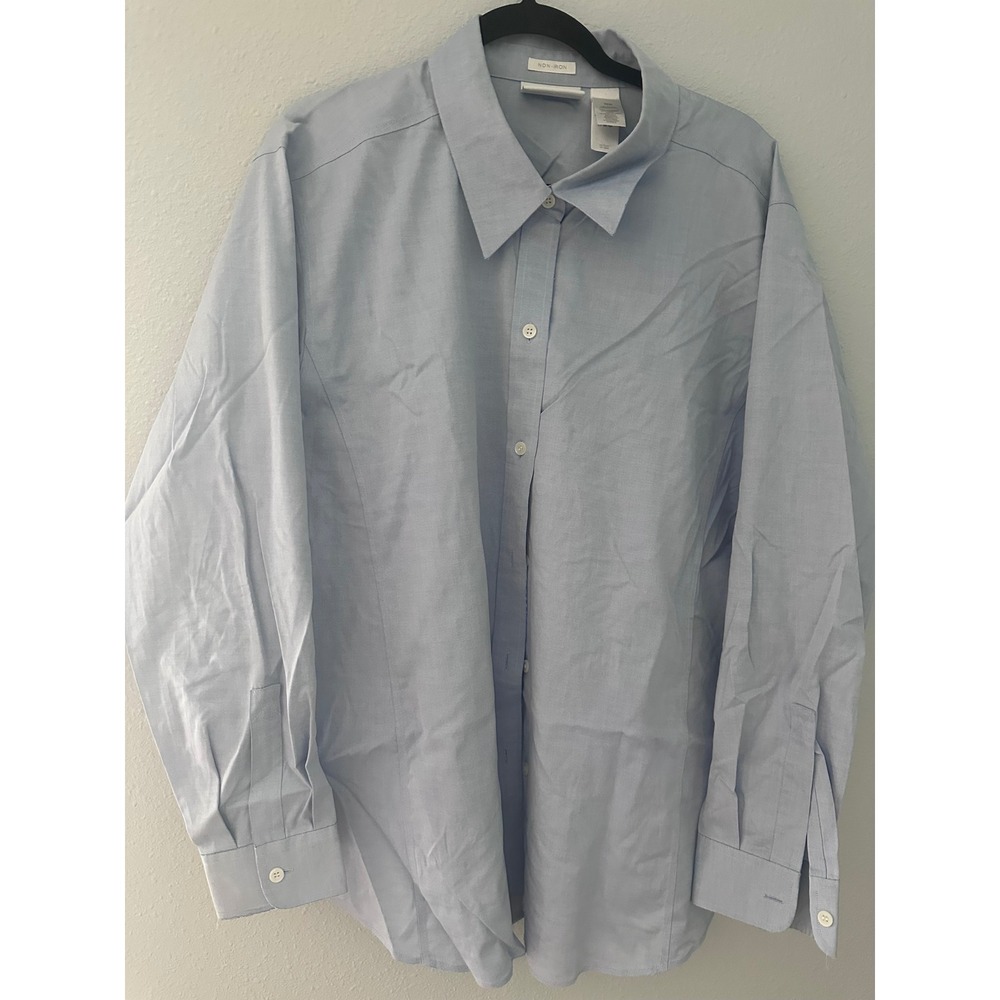 Liz Claiborne Woman Light Blue Non-Iron 100% Cotton Button Down Shirt 18W